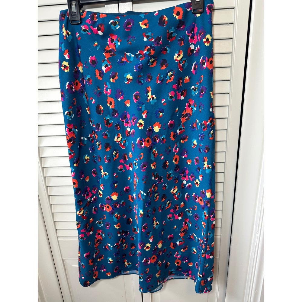 Jason Wu Women Teal Abstract Floral Print Midi Skirt Size 6 Recycled Polyester
